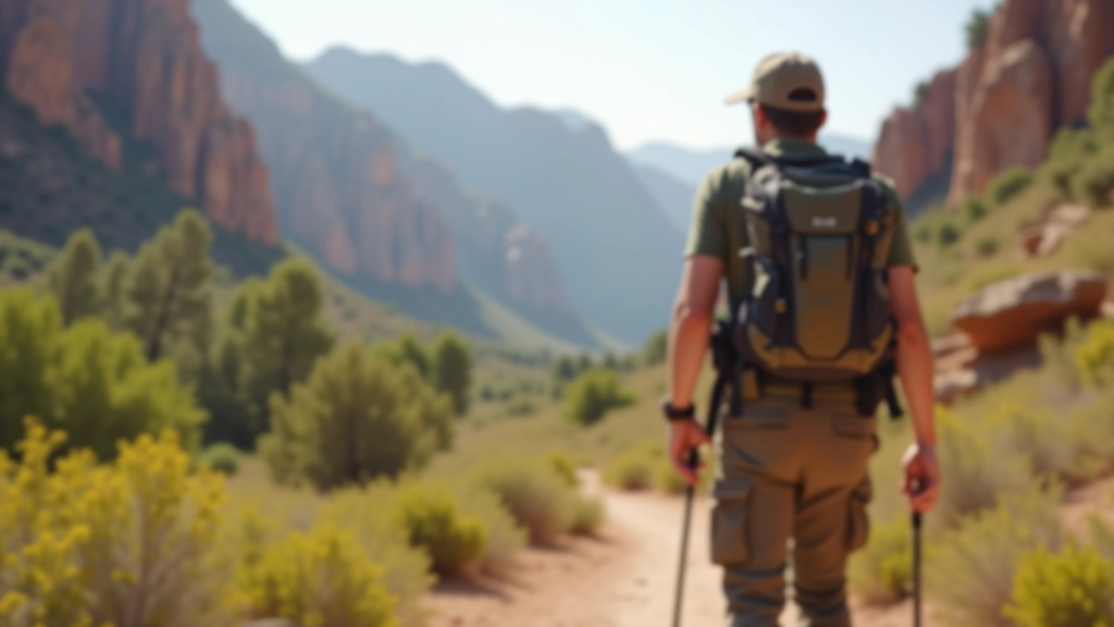 Experienced hiking guide pointing out scenic trail direction in the valley landscape