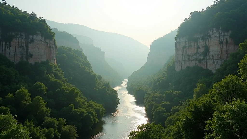 Scenic valley landscape with river and cliffs